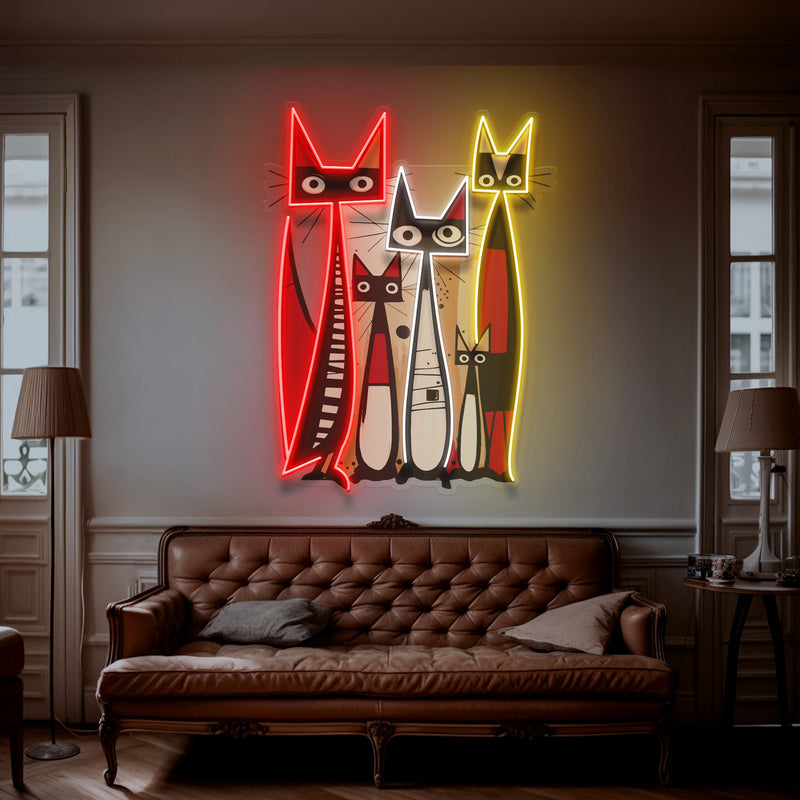 Cat Family In Abstract Art LED Neon Sign Light