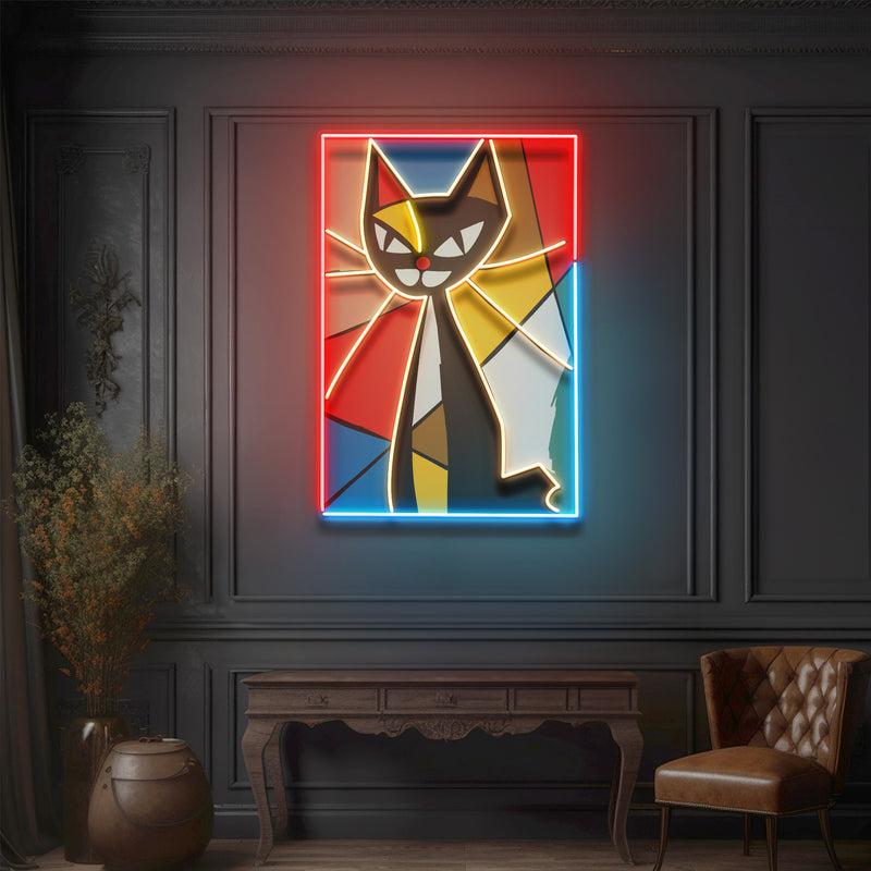 Colorful Cat Painting In Abstract Art LED Neon Sign Light
