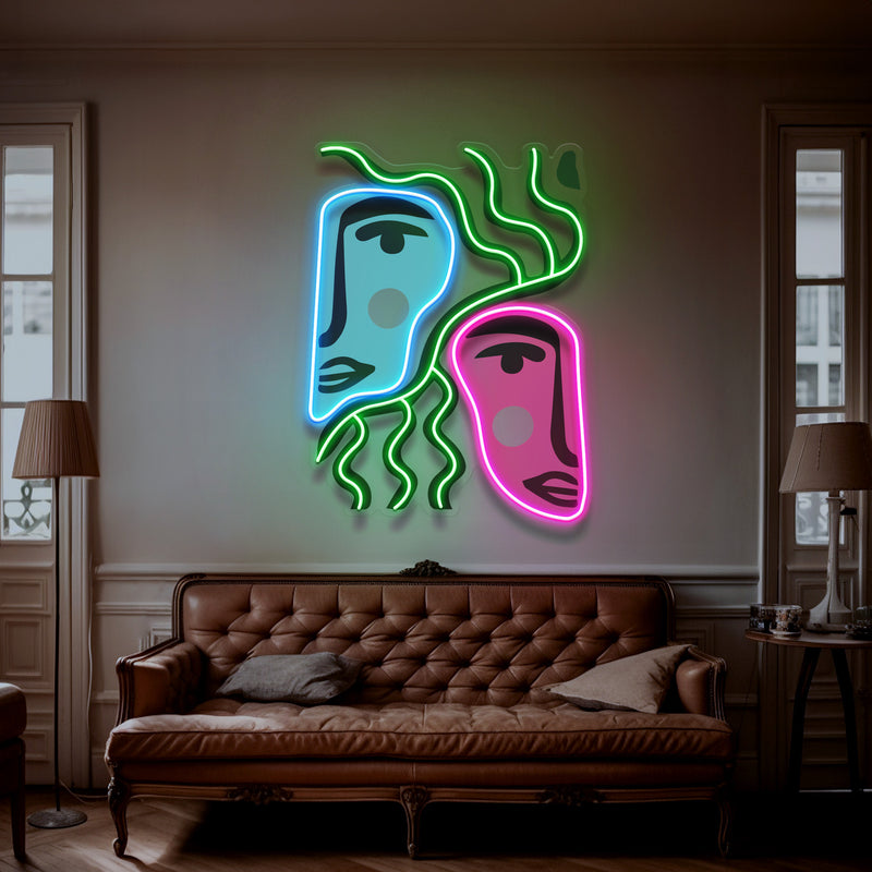 Colorful Two Faces Abstract Art LED Neon Sign Light