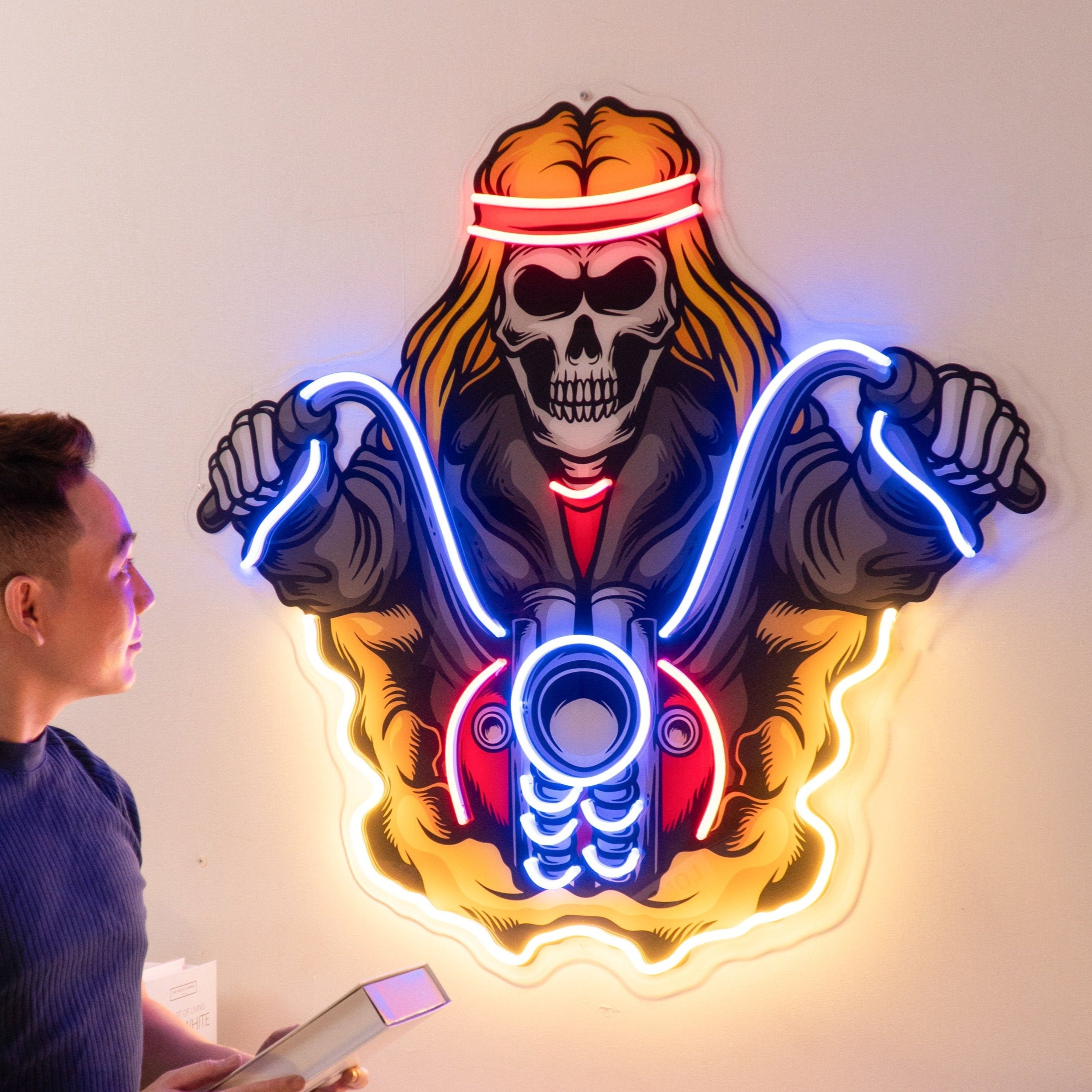 Biker Skull LED Neon Sign Light Pop Art