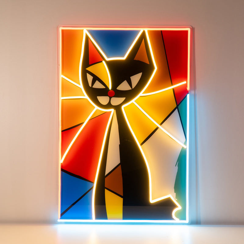 Colorful Cat Painting In Abstract Art LED Neon Sign Light