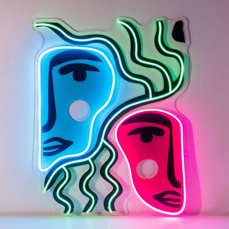 Colorful Two Faces Abstract Art LED Neon Sign Light