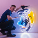 Two Grumpy Abstract Art Faces LED Neon Sign Light