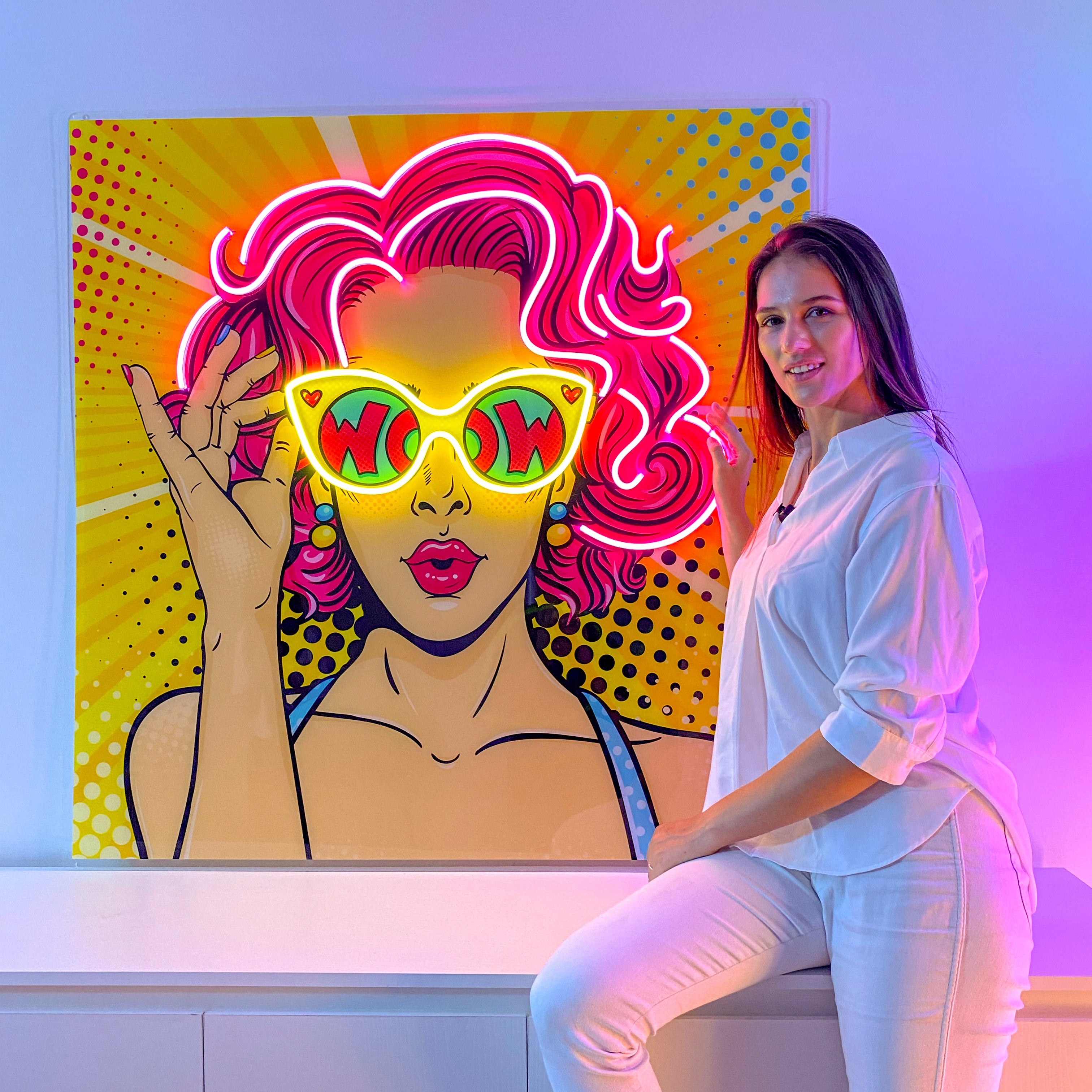 Wow Lady Pop Art Led Neon Acrylic Artwork