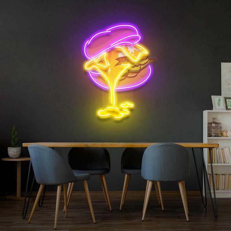 Burger Led Neon Sign - Acrylic Artwork - Custom Neon Signs | LED Neon Signs | Zanvis Neon®