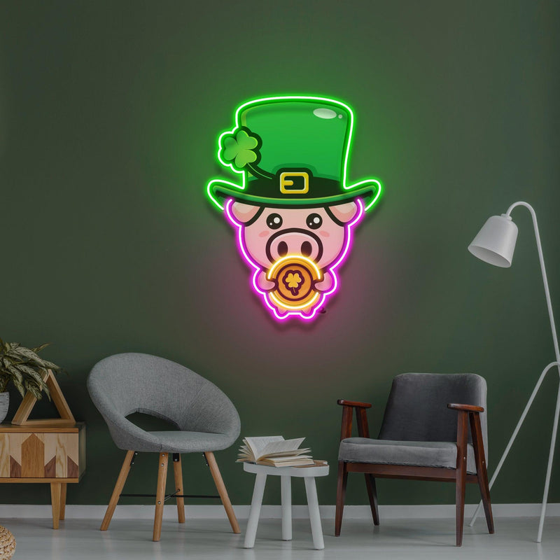 Cute Leprechaun Pig Saint Patrick Day LED Neon Signs - Custom Neon Signs | LED Neon Signs | Zanvis Neon®