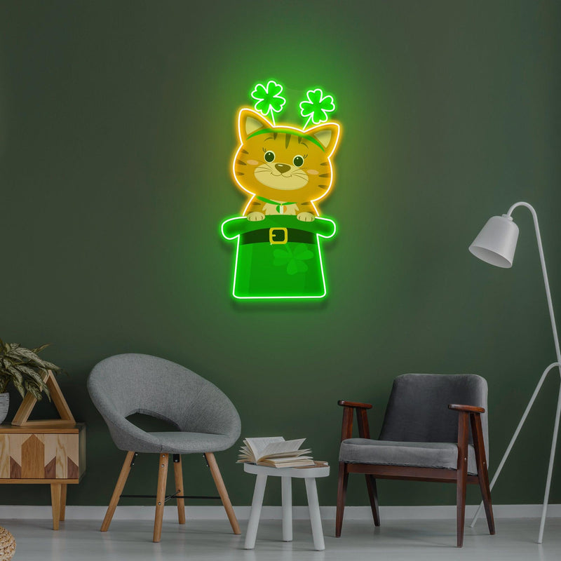 Lucky Kitty Saint Patrick Day LED Neon Signs - Custom Neon Signs | LED Neon Signs | Zanvis Neon®