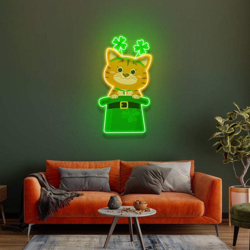 Lucky Kitty Saint Patrick Day LED Neon Signs - Custom Neon Signs | LED Neon Signs | Zanvis Neon®