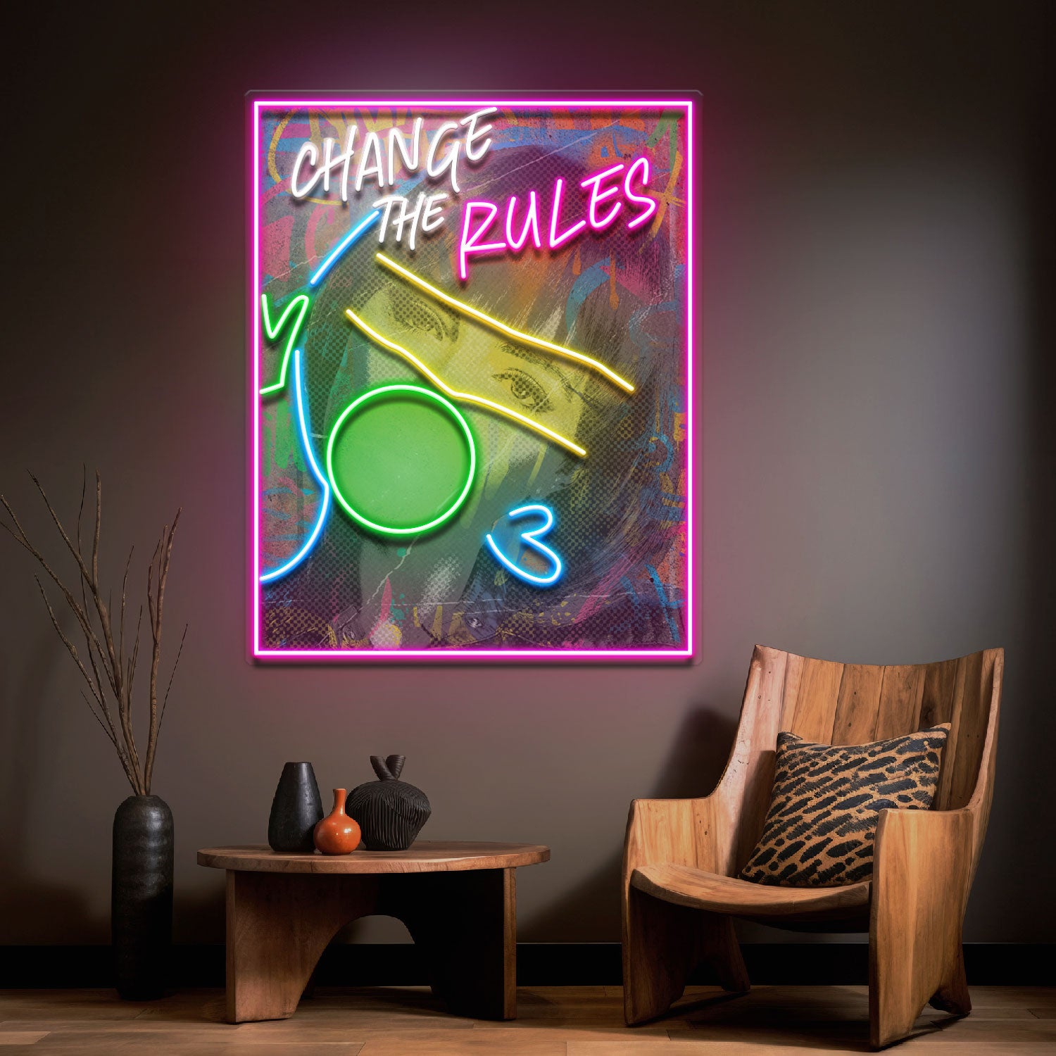 Rebelious Change The Rule Collapse Art LED Neon Sign Light Pop Art