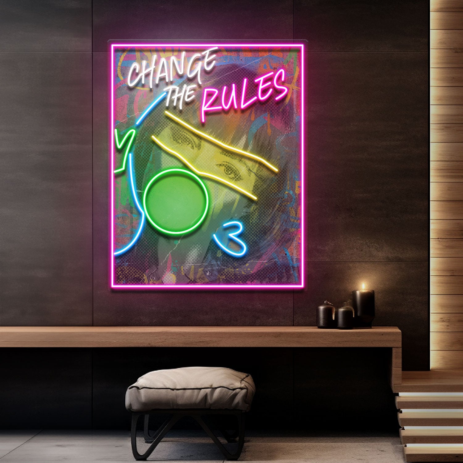 Rebelious Change The Rule Collapse Art LED Neon Sign Light Pop Art