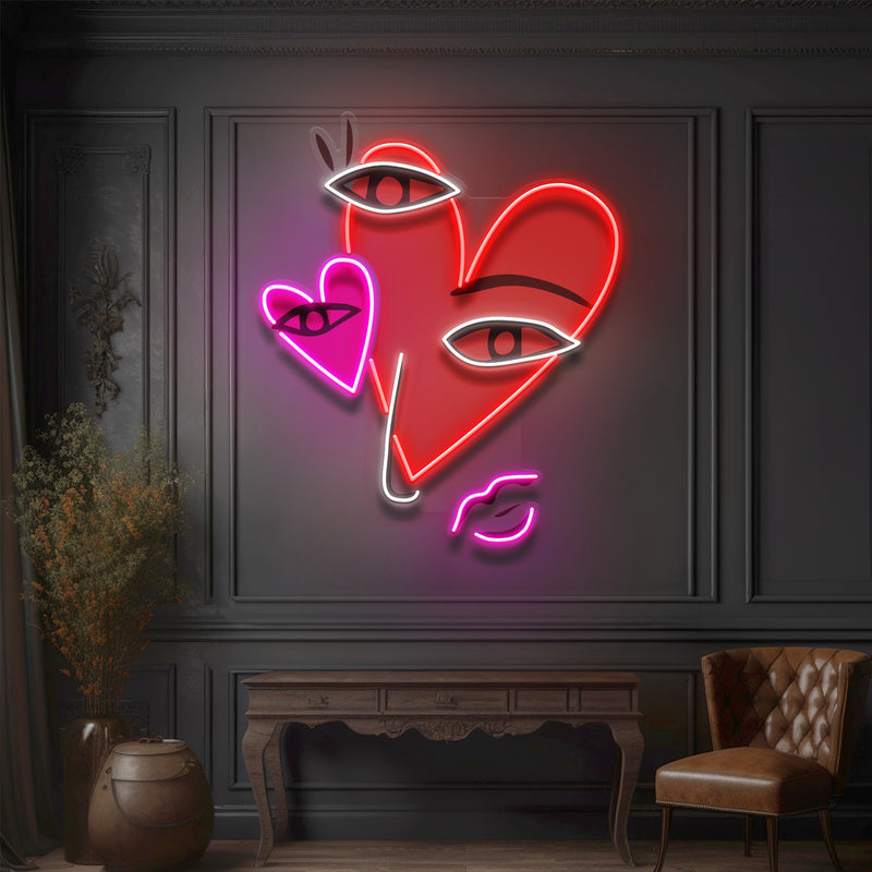 Abstract Face With Hearts LED Neon Sign Light