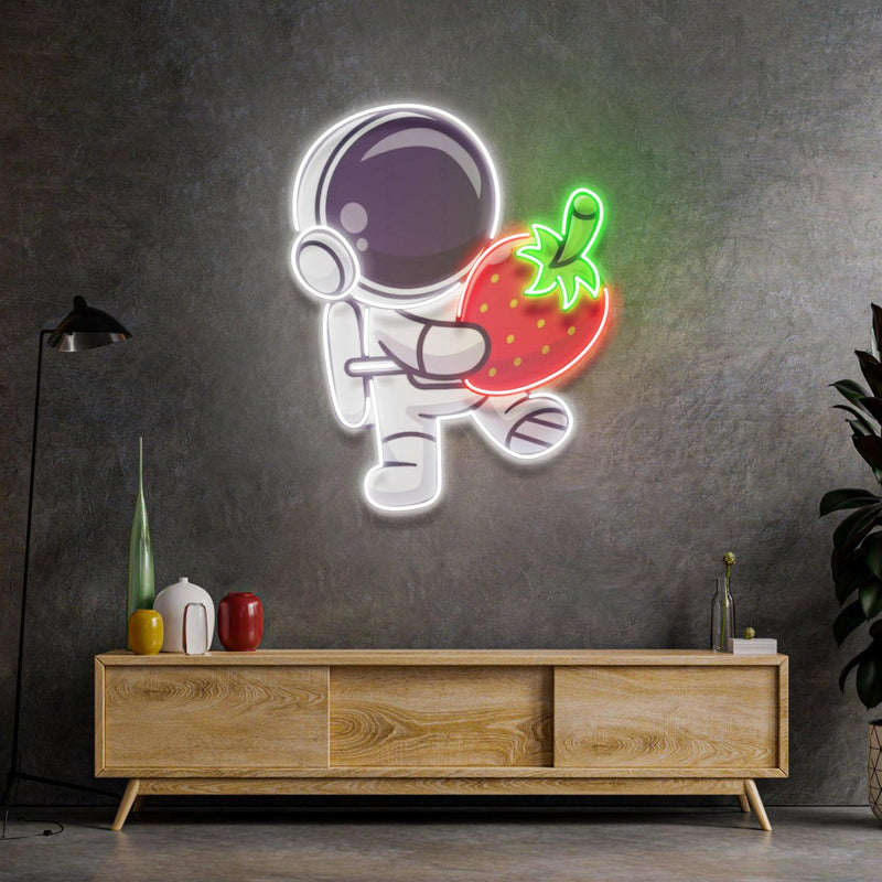 Astronaut Holding Strawberry Led Neon Acrylic Artwork