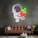 Astronaut Holding Strawberry Led Neon Acrylic Artwork - Custom Neon Signs | LED Neon Signs | Zanvis Neon®