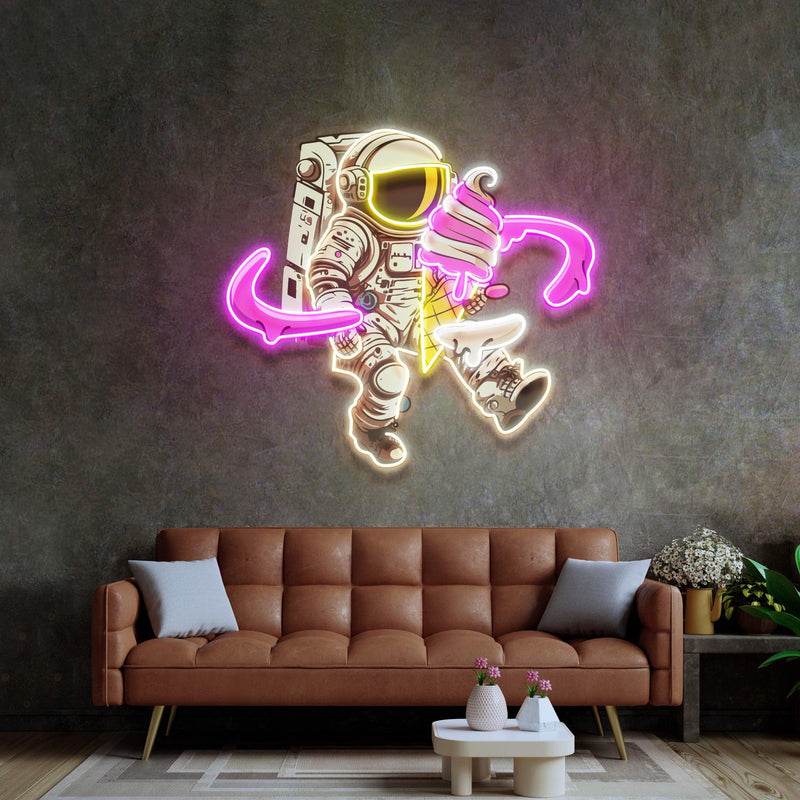 Astronaut Ice Cream Led Neon Acrylic Artwork - Custom Neon Signs | LED Neon Signs | Zanvis Neon®