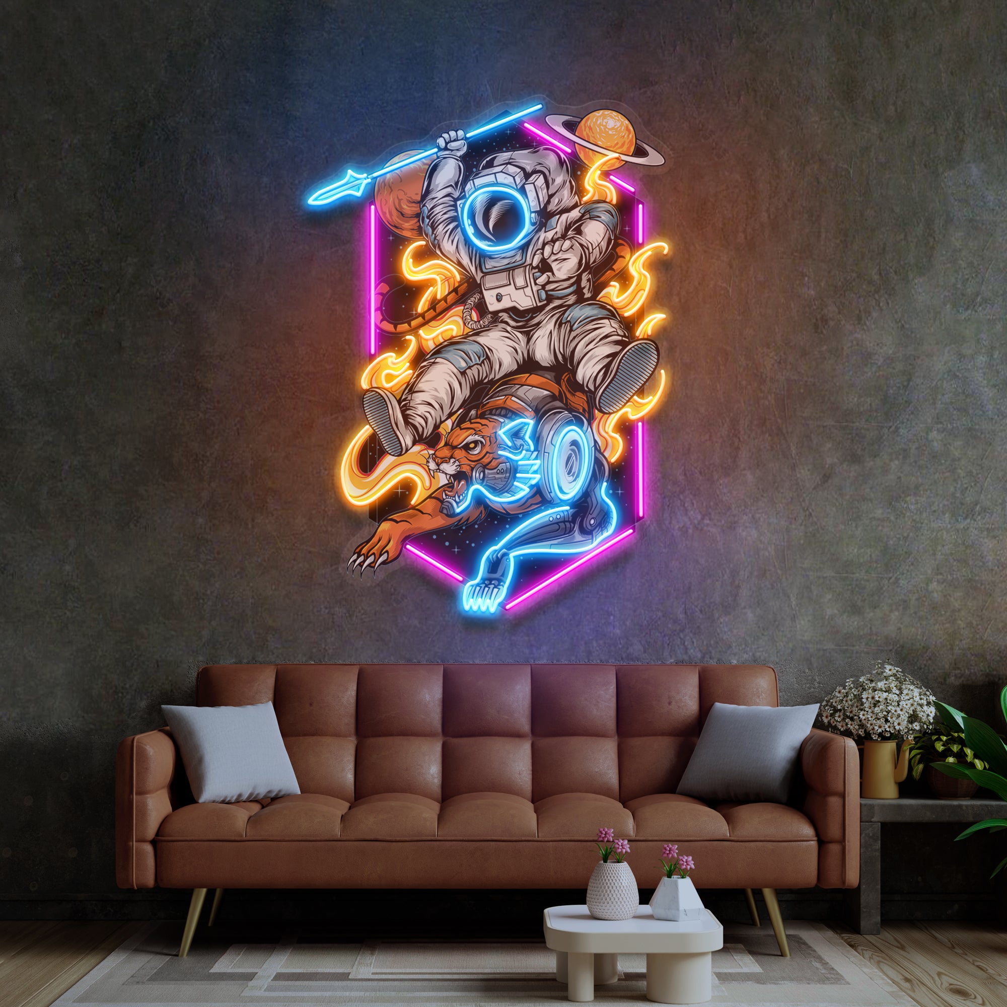 Astronaut Riding Tiger Led Neon Acrylic Artwork