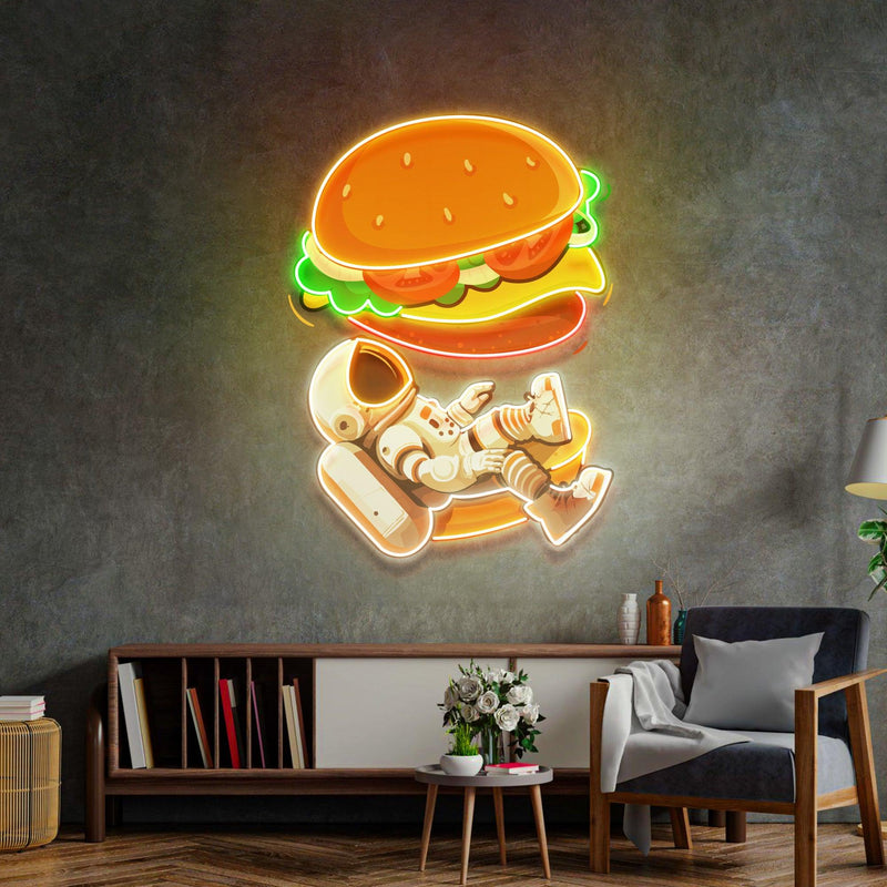 Astronaut and Burger Led Neon Acrylic Artwork - Custom Neon Signs | LED Neon Signs | Zanvis Neon®
