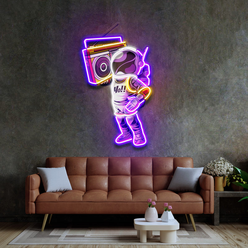 Astronaute Et Boombox LED Neon Sign Light Pop Art