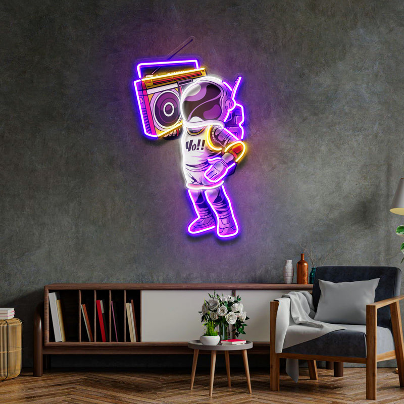 Astronaute Et Boombox LED Neon Sign Light Pop Art