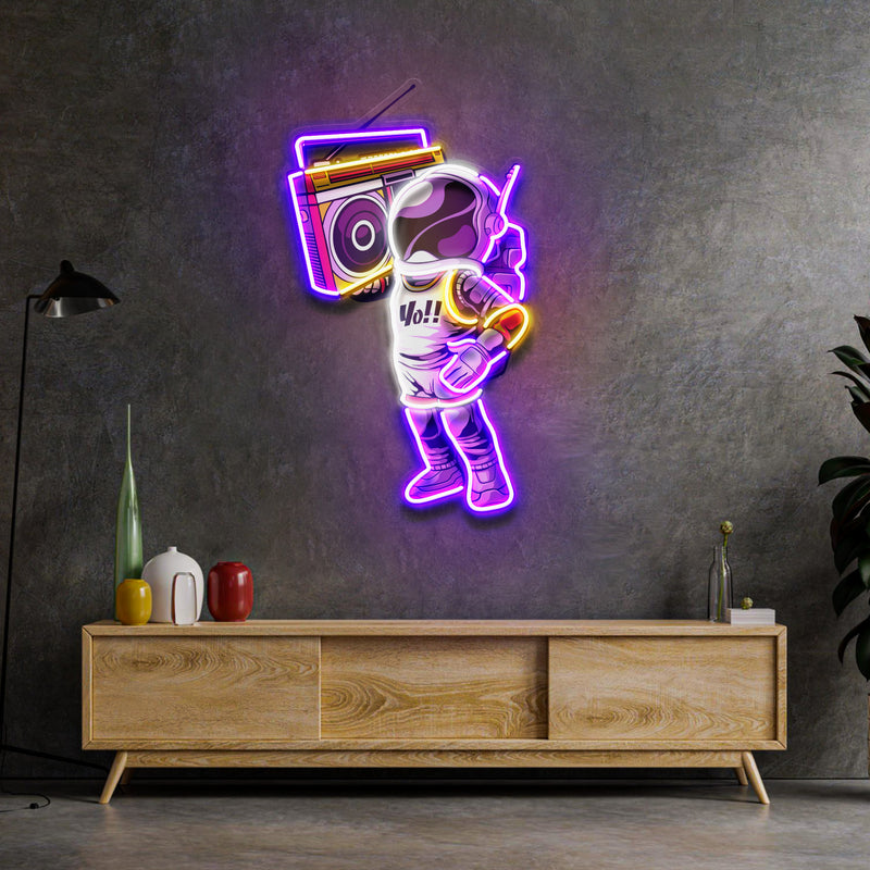 Astronaute Et Boombox LED Neon Sign Light Pop Art