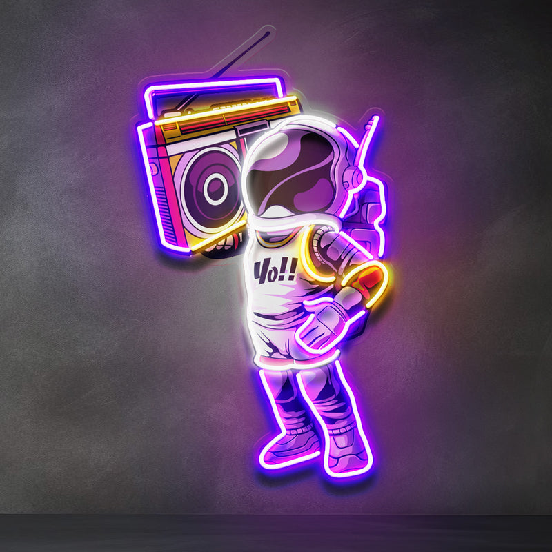 Astronaute Et Boombox LED Neon Sign Light Pop Art