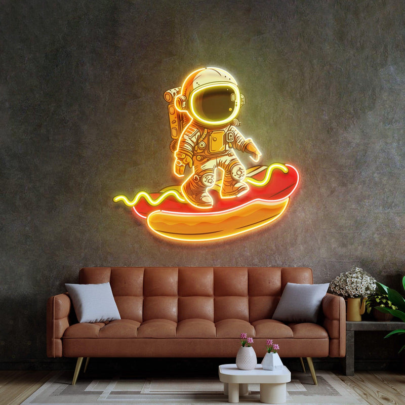 Astronaut on Hotdog Led Neon Acrylic Artwork - Custom Neon Signs | LED Neon Signs | Zanvis Neon®