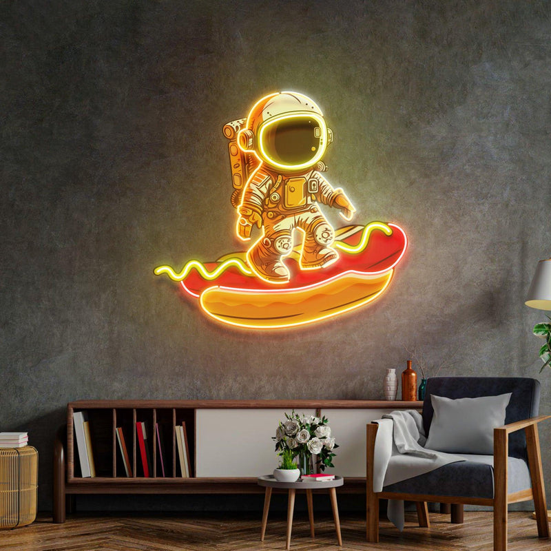 Astronaut on Hotdog Led Neon Acrylic Artwork - Custom Neon Signs | LED Neon Signs | Zanvis Neon®