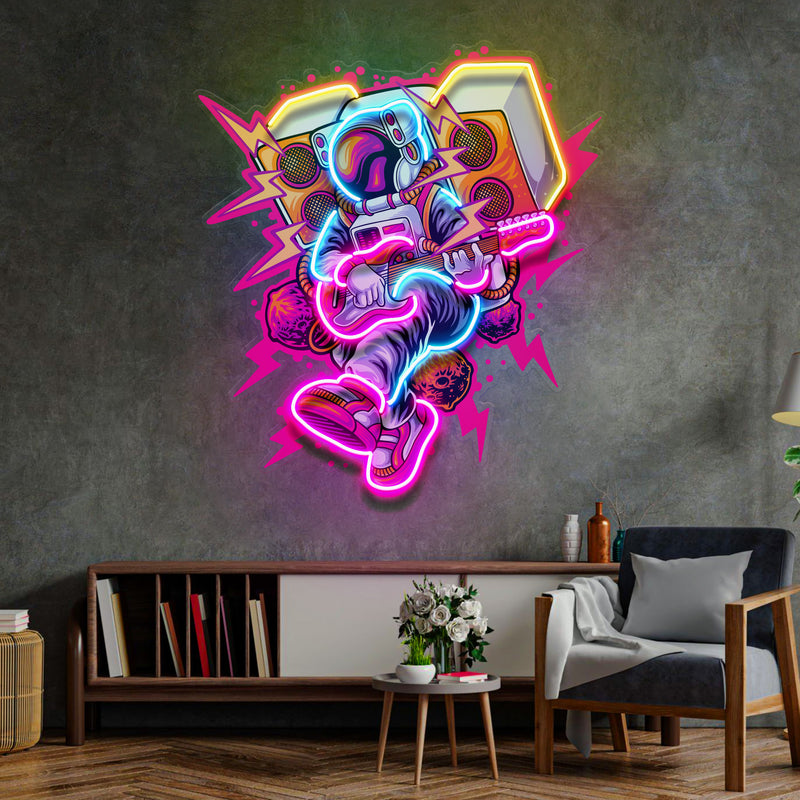 Astronaut Playing Rock Music On Space LED Neon Sign Light Pop Art