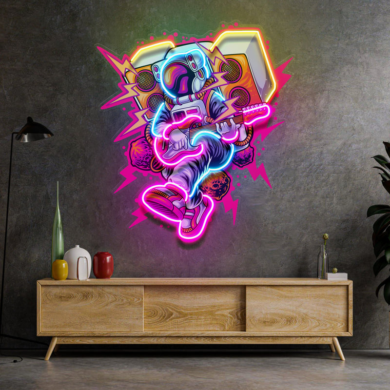 Astronaut Playing Rock Music On Space LED Neon Sign Light Pop Art