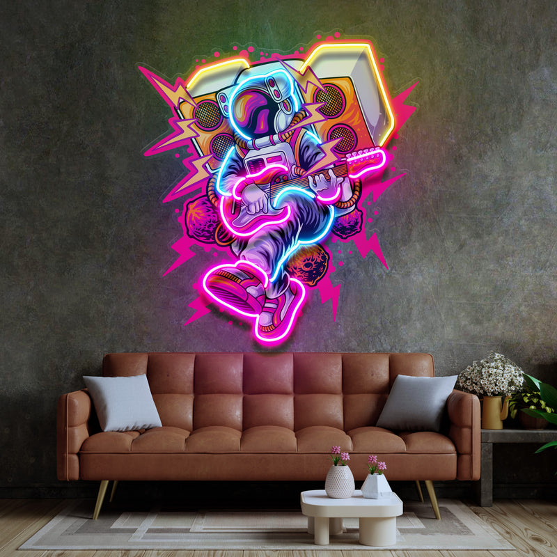 Astronaut Playing Rock Music On Space LED Neon Sign Light Pop Art