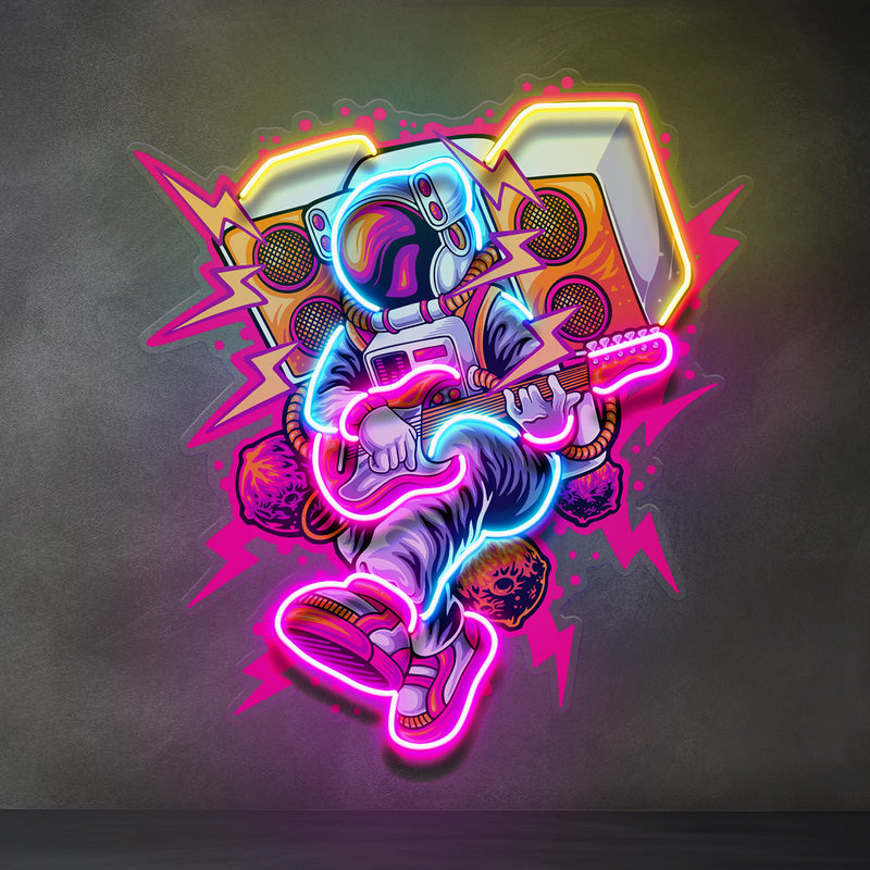 Astronaut Playing Rock Music On Space LED Neon Sign Light Pop Art