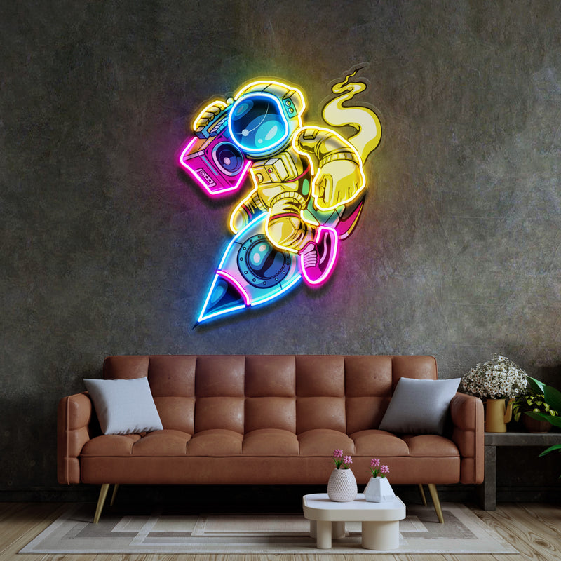 Astronauts Enjoying Space LED Neon Sign Light Pop Art