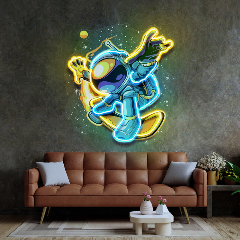 Astronauts Skateboarding LED Neon Sign Light Pop Art