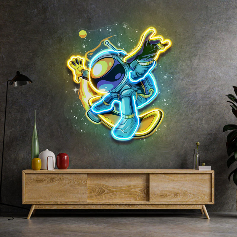 Astronauts Skateboarding LED Neon Sign Light Pop Art