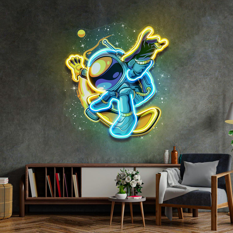 Astronauts Skateboarding LED Neon Sign Light Pop Art