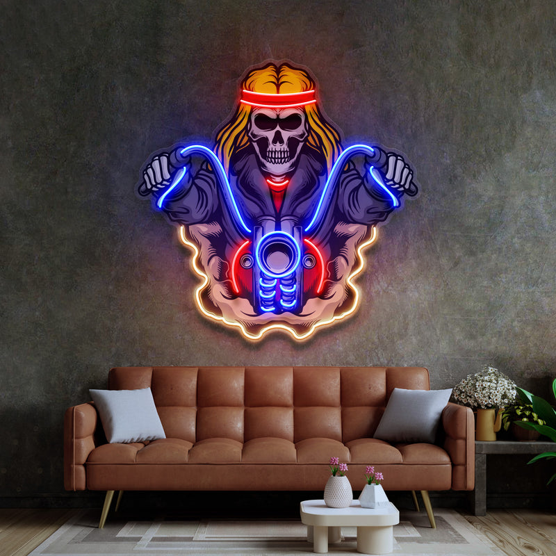 Biker Skull LED Neon Sign Light Pop Art