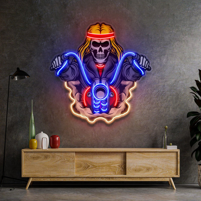 Biker Skull LED Neon Sign Light Pop Art