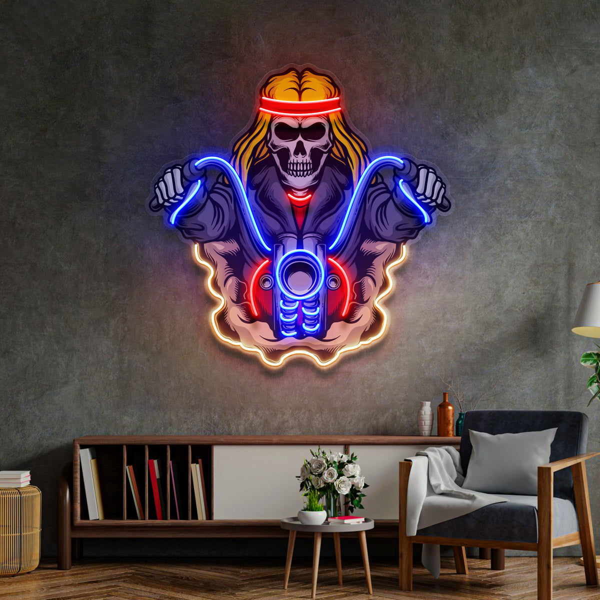 アート・デザイン・音楽 SIGNAGE DESIGN Biker Skull LED Neon Sign Light Pop Art