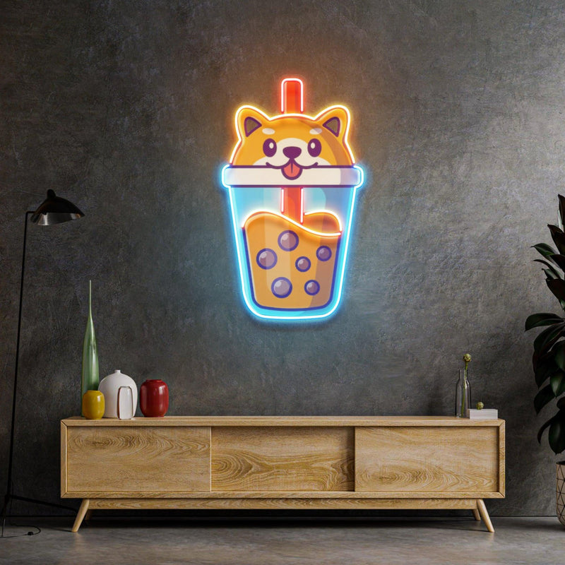 Boba Milktea Dog Led Neon Acrylic Artwork - Custom Neon Signs | LED Neon Signs | Zanvis Neon®