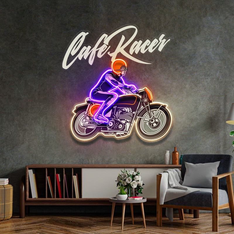 Cafe Racer Custom Motorcycles Maniac LED Neon Sign Light Pop Art