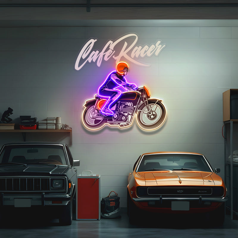 Cafe Racer Custom Motorcycles Maniac LED Neon Sign Light Pop Art