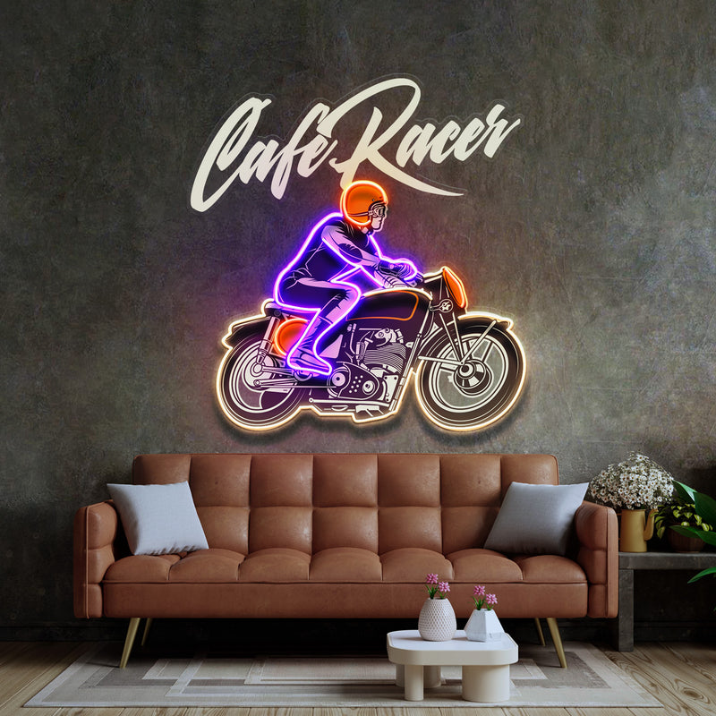 Cafe Racer Custom Motorcycles Maniac LED Neon Sign Light Pop Art