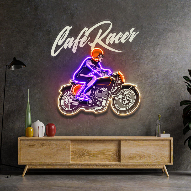 Cafe Racer Custom Motorcycles Maniac LED Neon Sign Light Pop Art