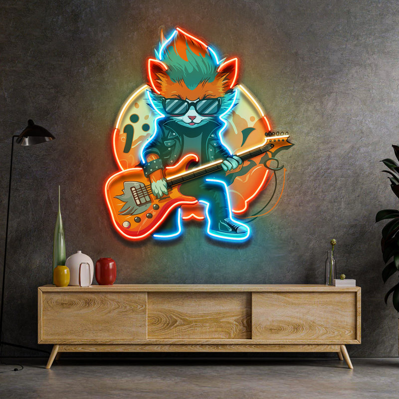 Cat Character With Guitar LED Neon Sign Light Pop Art