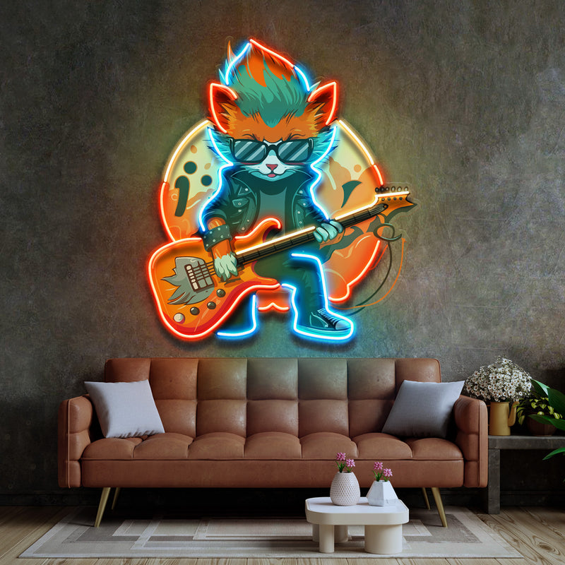 Cat Character With Guitar LED Neon Sign Light Pop Art