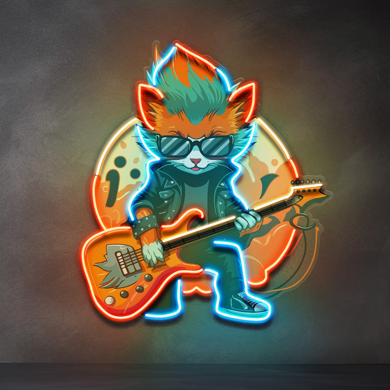 Cat Character With Guitar LED Neon Sign Light Pop Art