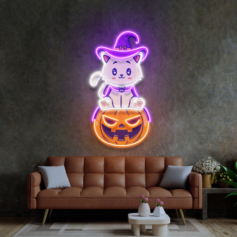 Cat on Pumpkin LED Neon Sign Light Pop Art