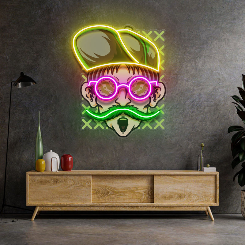 Chill Guy With Weed And Wear Glasses LED Neon Sign Light Pop Art