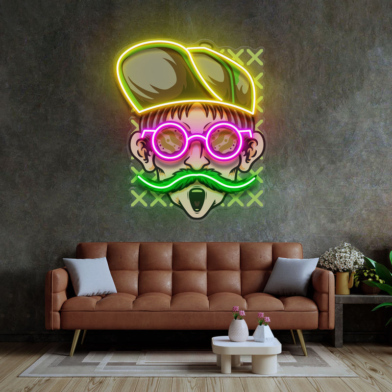 Chill Guy With Weed And Wear Glasses LED Neon Sign Light Pop Art