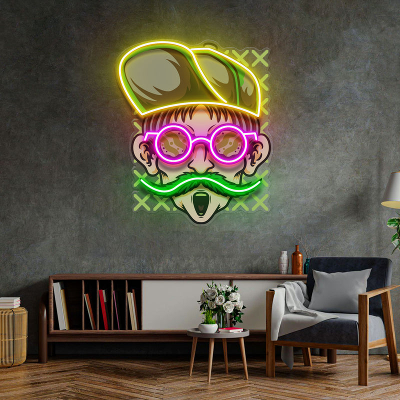 Chill Guy With Weed And Wear Glasses LED Neon Sign Light Pop Art