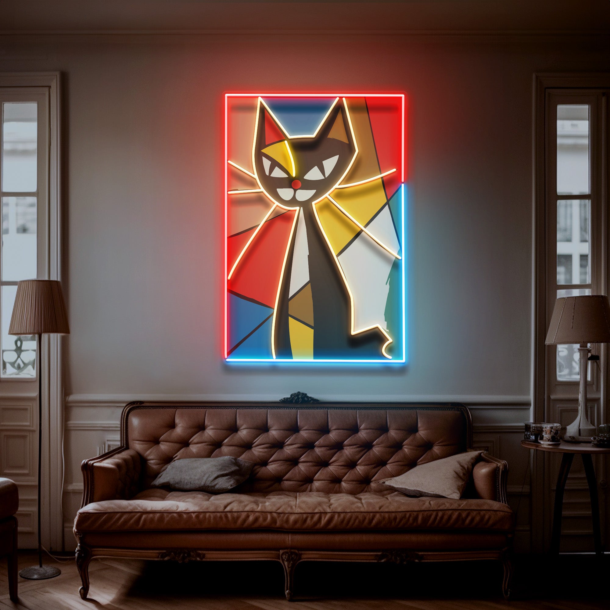 Colorful Cat Painting In Abstract Art LED Neon Sign Light